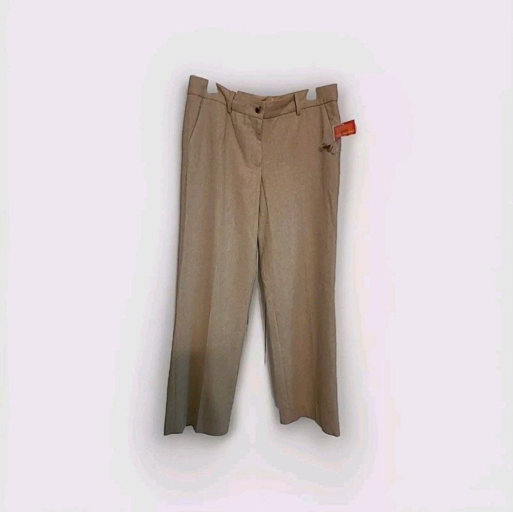 Isaac Mizrahi Wool Blend Wide Leg Khaki Tan Dress Pants Size 8 NWT